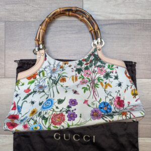 Gucci White Bamboo Flora Handbag